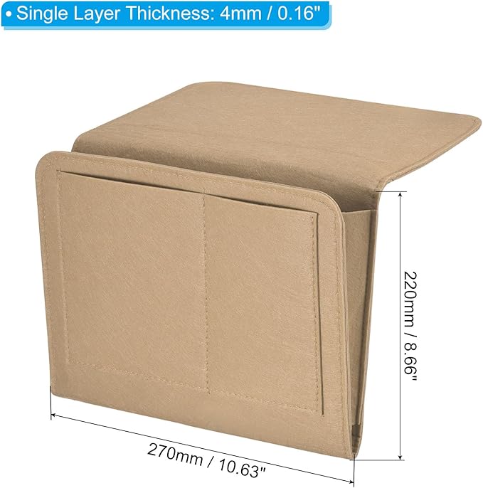 PATIKIL 11in Bedside Caddy, Bed Caddy Bedside Organizer Hanging 5 Pocket Soft Felt Bed Pockets Bedside Storage Organizer Remote Control Holder for Bedroom Phones Glasses, Beige