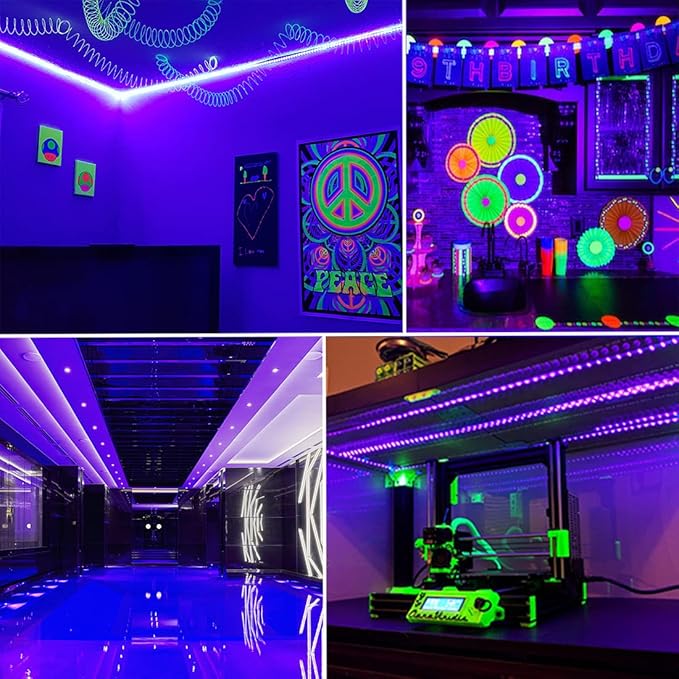 Black Light Strip, 20M/66ft Flexible LED Light Strip Kit, 1200 Lamp Beads, 12V Black Light, Non-Waterproof for Indoor Fluorescent Dance Party, Stage, Birthday, Weeding Dark Party