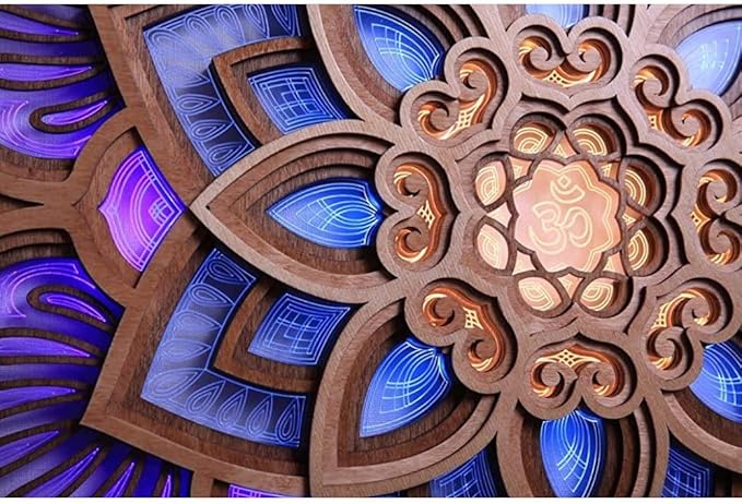 Night Light, 11.8inch Multilayered Cut Carved Mandala Panels Lamp, Wooden Mandala Hanging Light, Yoga Room Atmosphere Light, Wall Decor for Living Room Bedroom
