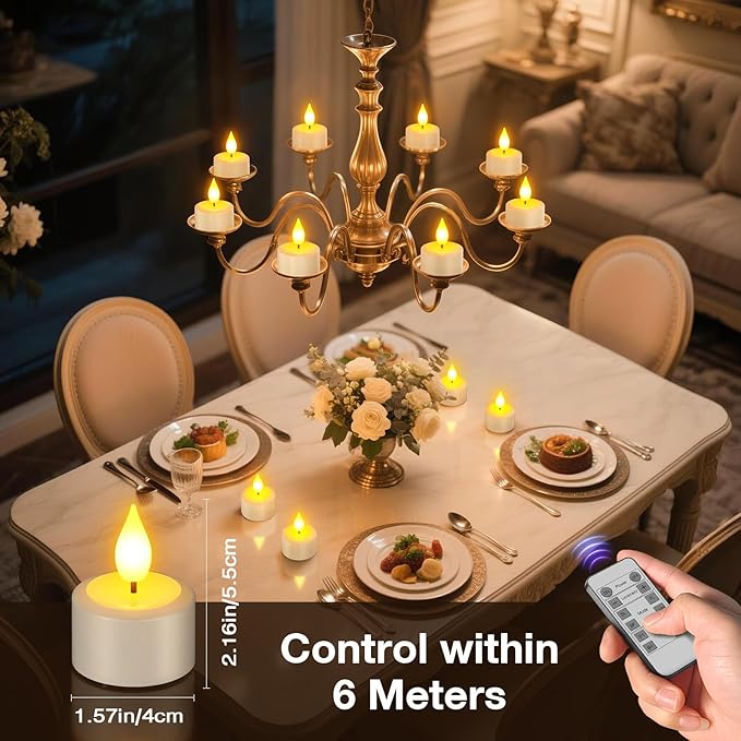 PChero 12 Pack Rechargeable Flameless Candles with Remote Timer, Battery Operated Tea Lights Candles,LED Flickering Tealights Candles for Home Wedding Halloween Fall Christmas Decor