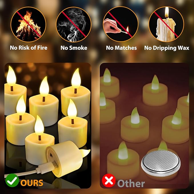 Rechargeable Flickering Flameless Tea Lights, 16 Pcs Fake Electric Remote Control Candles with Timer, Safe & Realistic Flame Effect LED Candles for Party, Wedding, Aniversary, Easter Decor