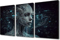 TUMOVO AI Wall Decor 3 Pieces Canvas Wall Art Colorful Future Technology Pictures for Home Decor Paintings Artificial intelligence Female Robot Prints and Poster Framed Ready to Hang, 36" Wx24 H