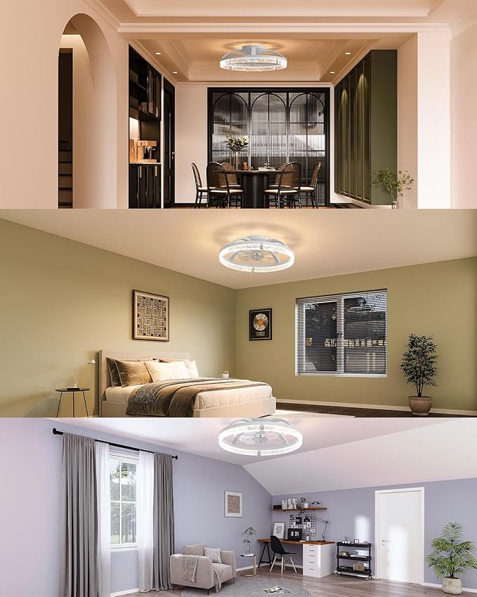 addlon Ceiling Fans with Lights and Remote, 20'' Low Profile Ceiling Fans, 3000-6000K Dimmable Modern Flush Mount LED Fan Light, Fandelier Ceiling Fan for Bedroom, Kitchen, Living Room, White