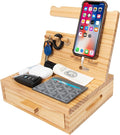 Solid Wood Nightstand Organizer, Docking Station, Gifts for Men, Made of Cedar, Versatile Bedside Table Organizer for Cellphone, Watch, Headphone, Keys Natural Wood