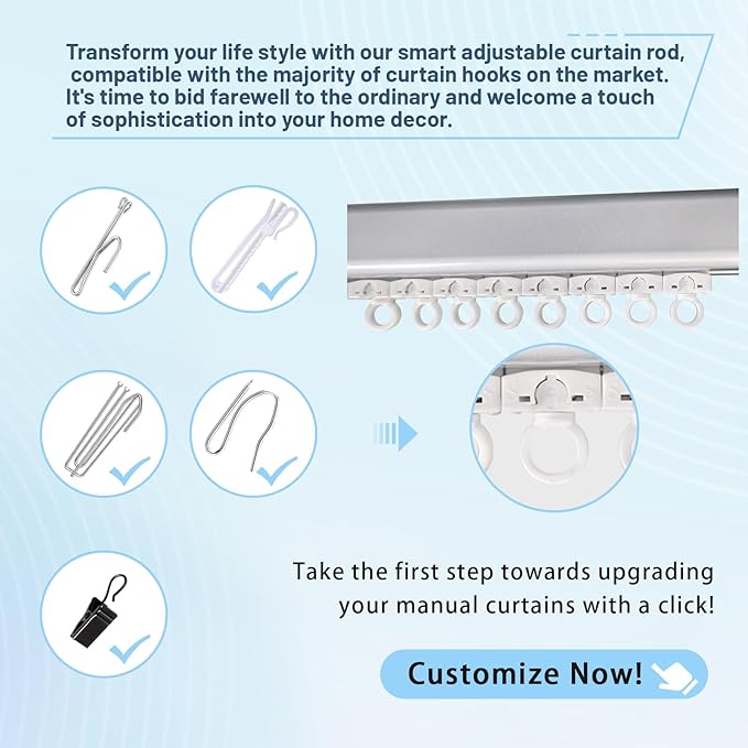 Smart Adjustable Curtains Rod System Electric Track with Remote Automated Retractable Rail Motorized Telescoping Length WiFi Motor compatible with Alexa/Google Home/APP (Width Optional)