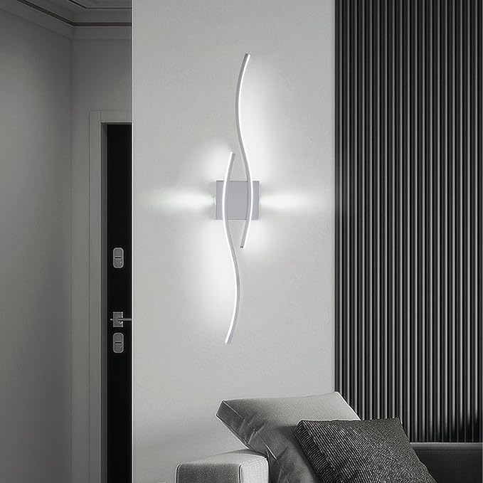 Modern Led Wall Sconces, 32inch Bathroom Mirror Vanity Light, 28W 6000K Wall Light Fixtures Stair Lights, Indoor Wall Decor Bedside Wall Lamp for Bedroom Living Room Hallway Hotel - Silver