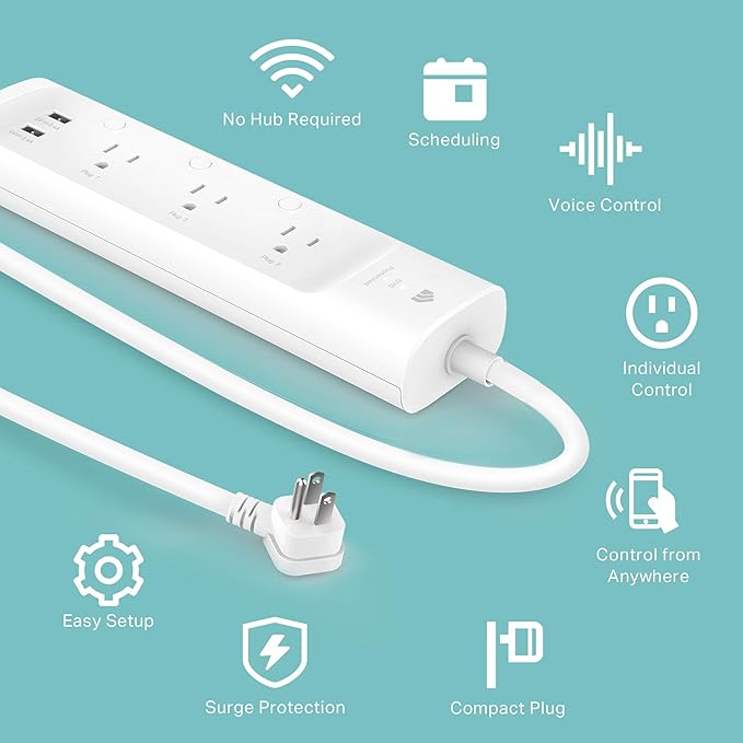kasa smart Plug Power Strip KP303, Surge Protector with 3 Individually Controlled Smart Outlets and 2 USB Ports, Works with Alexa & Google Home, No Hub Required , White