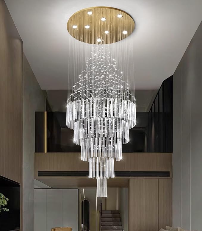 W24 x H78 Crystal Glam Chandelier Long Light Chandeliers with Dimmable Light Bulbs High Ceiling Light Fixtures for Foyer Entryway Living Room Stair Gold