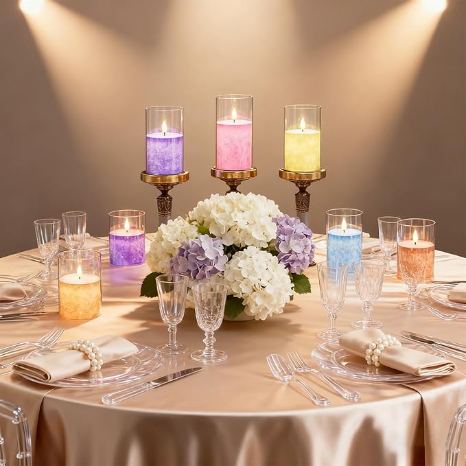 Ice Crystal Real Wax 12-Color Flameless Candles 3-Pack with Remote Timer, Battery Operated Multicolor LED Candles with Warm Flickering Flame for Christmas Wedding Home Decor (4/5/6 Inch)