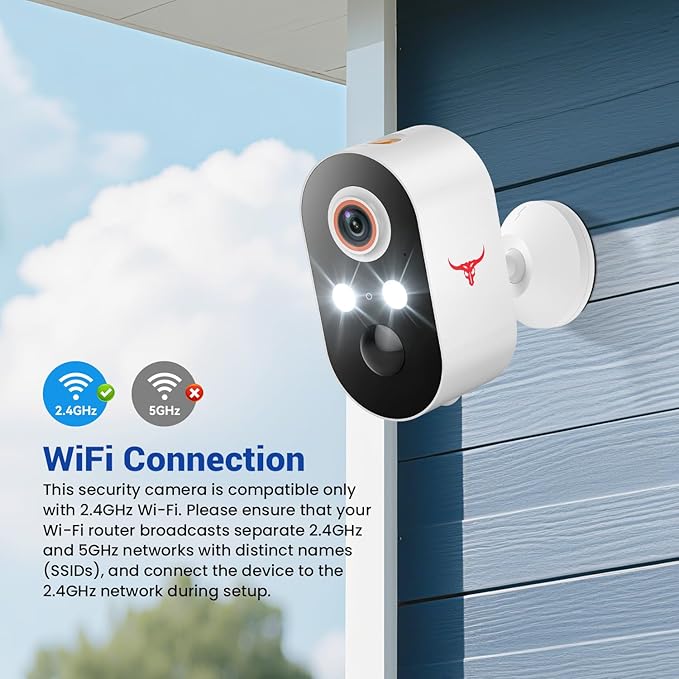 1080p Wireless Security Camera, 2.4GHz Wi-Fi Only, Color Night Vision, AI Human Detection, PIR Motion Detection, 2-Way Talk, Outdoor Surveillance Bullet Cam, No Solar Panel Included (1 Pack)