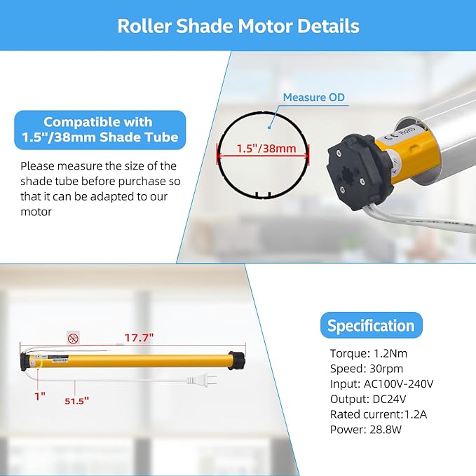 HUIYEETEX AC 100-240V Hardwired Roller Blind Motor Kit + Controller + Mounting Bracket