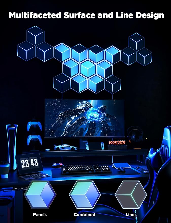 Govee Glide Hexagon Light Panels Ultra, RGBIC 3D Wall Lights with DIY Program, 60 Scenes and 129 Lamp Beads, Upgraded Gaming Light for Gaming Room, Compatible with Alexa, 10 Pack Meteor Gray