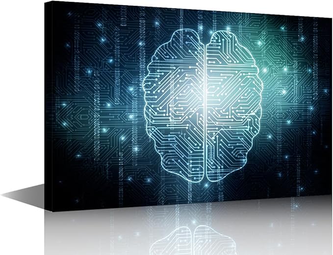 TUMOVO Canvas Wall Art Print Technology Digital Art Wall Art for Bedroom Artificial Intelligence Brain Wall Decor Art Paintings Modern Giclee Artwork for Office Ready to Hang, 18x12in