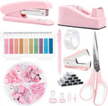 suniya Office Supplies,Desk Accessories,Tape Holder,Stapler,Scissor,Staple Remover,Box of Binder Clips,Staples,Ballpoint Pen,Lndex Tabs,Clear Tape,Office Supplies Set(Pink)