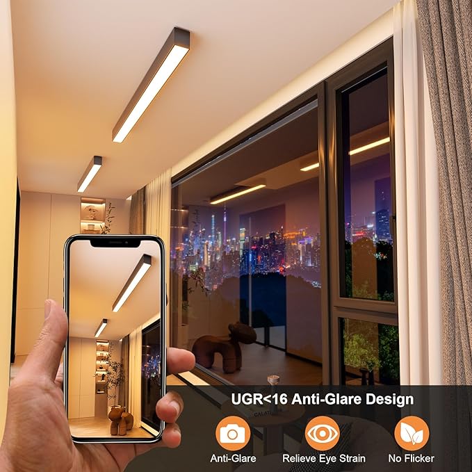 Modern LED Ceiling Light with Remote, Black Dimmable Close to Ceiling Lamp Fixtures, 30W CCT (2700K-6000K), Smart Linear Ceiling Lights for Living Room Office Hallway Kitchen(39.1inch)