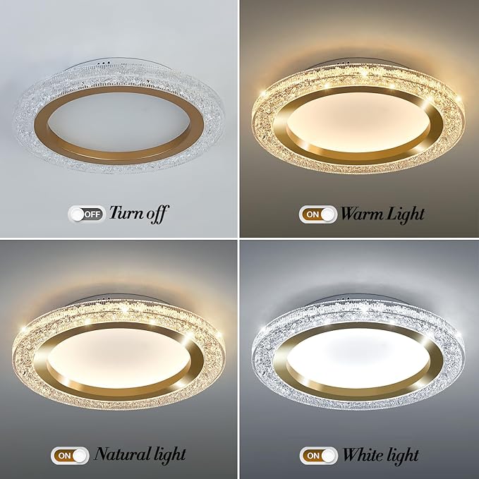UOFUS 32W Gold LED Flush Mount Ceiling Light 15.7inch Modern Round Ceiling Light Fixture 3000K-6000K Super Bright Circle Ceiling Lamp for Bedroom Kitchen Bathroom Entryway Hallway Stairwell