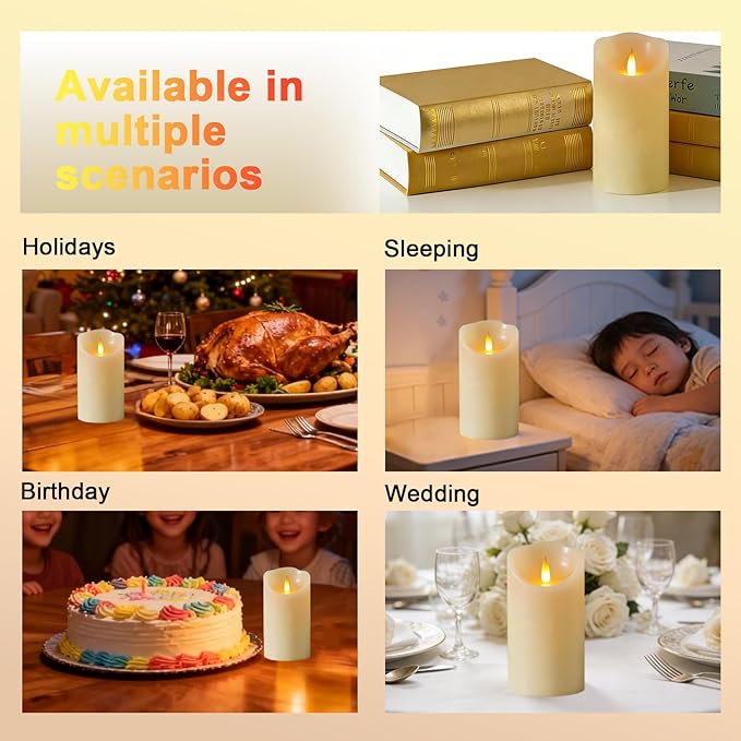 Rechargeable Flameless Candle, Realistic 3D Flickering Warm Flame, LED Candle with Remote Control & Timer for Holiday, Wedding, Patio and Home Decoration(Set of 1)