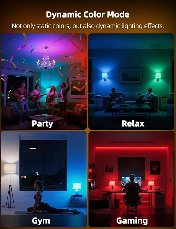 HEKEE E12 LED Candelabra Light Bulbs, Color Changing Candle, C37 B11 40W Incandescent Equivalent, 450 Lumen, RGB + 2700K Warm White, 5Watt, 12 Colors, 2 Modes, Timer, Remote Control(4 Pack)