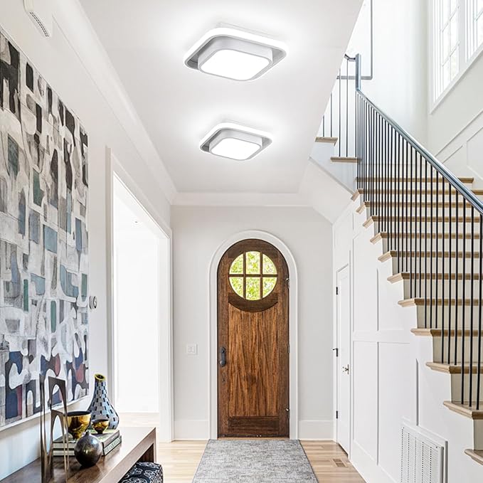 12IN Modern LED Ceiling Light Fixtures, Cool Light Square 6000K Hallway Lights White Close to Ceiling Light for Kitchen Bedroom Balcony Bathroom Living Room