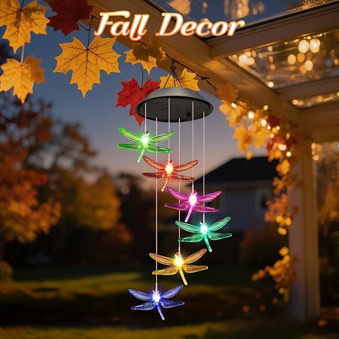 Birthday Gifts for Mom Grandma Wife, Winzwon Solar Lights Outdoor Wind Chimes for Outside Garden Yard Patio Porch Deck Hanging Decor Dragonfly Gifts for Women Her Easter Mothers Day