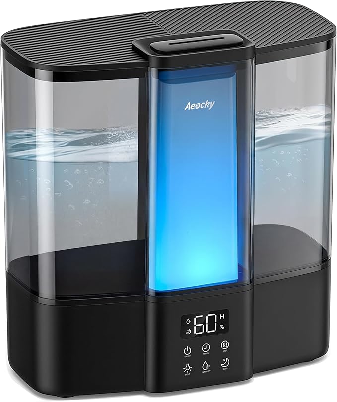 Geek-Level Aeocky Humidifier for Baby, Quiet Ultrasonic Humidifiers for Bedroom, Nursery with Ambient Light, 4L Top-Fill Cool Mist Diffuser with Timer, Sleep, Auto, Constant Humidity Mode (Black)