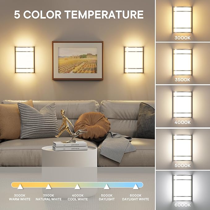 LED Indoor Wall Mount Light Fixture, Brushed Nickel Wall Sconce Lighting, 3000K 4000K 5000K Adjustable, Half Cylinder Hallway Light Fixture for Living Room Bedroom Porch 4 Pack