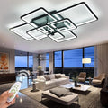 Modern LED Ceiling Lamp, 41.7in Flush Mount for Living Room, Kitchen, Bedroom - Dimmable, 8 Square Frame Acrylic with Remote