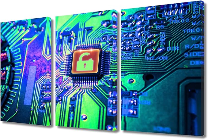 Canvas Wall Art Wall Decor Information Technology 3 Piece Technology Wall Art CPU Concept Contemporary Home Decor for Office Canvas Art Circuit Board Poster Printings Framed Ready to Hang(24"Wx36"H)