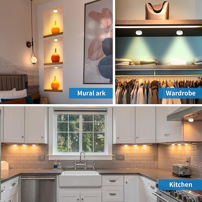 LEASTYLE Puck Lights with Remote, Battery Operated Under Cabinet Lighting with Dimmable Timer, 3000K Stick-On Closet Light Under Counter Lights for Kitchen,White (1 Pack)