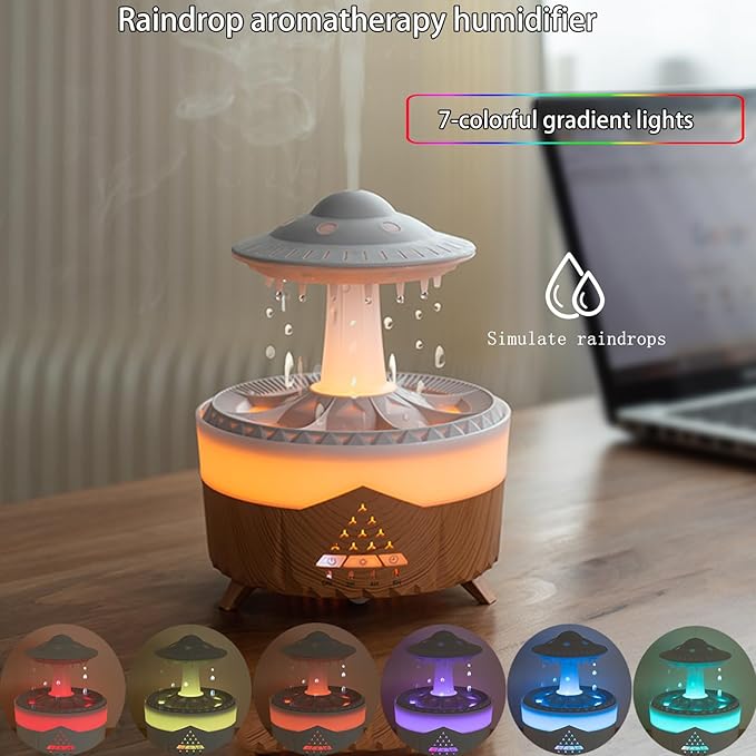 Raindrop Humidifiers for Bedroom -Essential Oil Diffuser with 7 Colors LED Lights,Air Humidifiers,Cool mist humidifier with 4 timers,Vaporizers for nursery,family,bedroom and office