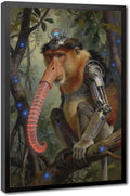Framed Steampunk Mechanical Proboscis Monkey Wall Art - Jungle Neon Retro Poster for Apartment Leisure Area Decor 12x18in