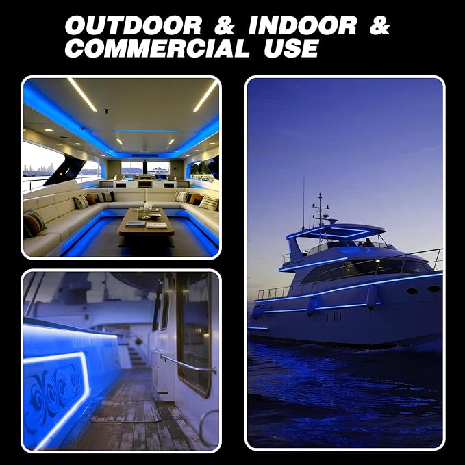 LED Boat Strip Lights, 12V 32.8FT Blue Light Strips, IP65 Waterproof Marine Lighting Kit for Pontoon, Yacht, RV, Outdoor