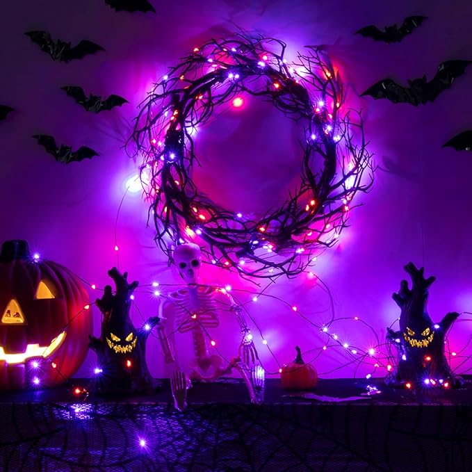 Halloween Fairy Lights 100FT 300 LED Waterproof Plug in Purple and Orange LED String Lights with Remote 8 Modes for Indoor or Outdoor, Patio, Backyard,Garden