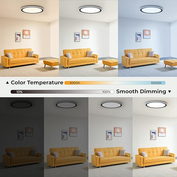 BLNAN RGB Led Flush Mount Ceiling Light with Remote Control, 13Inch 24W 2400LM 3000K-6500K Dimmable Color Changing Wired Light Fixture, Colorful for Bedroom Kids Room Party Festival, Black
