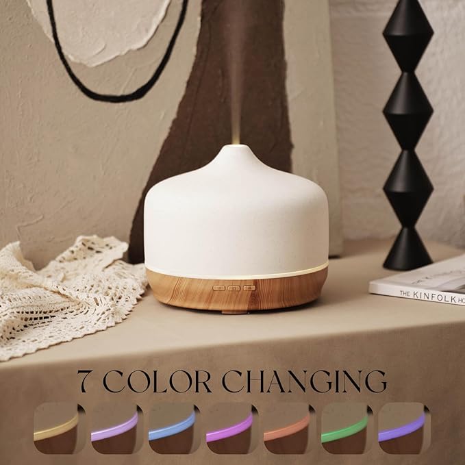 Porseme 500ml Glass Essential Oil Diffuser Aromatherapy Ultrasonic Cool Mist Humidifier 15-21 Running Hours Waterless Auto-Off Air Diffusers for Sleeping Yoga Working Spa(White Ceramic)