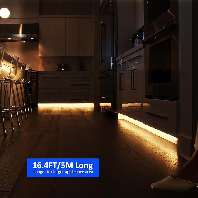 JOYLIT Motion Sensor LED Light Strip 3000K Warm White 16.4FT 15-300S Timing Off, Day or Night Lighting Modes 12V COB Dotless Tape Light for Closet, Cabinet, Stair, Mirror