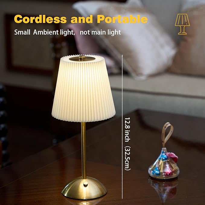 2-Pack Cordless Table Lamp,3000mAh Rechargeable Battery Operated Touch Light, Portable 3-Color Dimmable Vintage Ambient Light Beige Fabric Shade for Dining Table/Bedroom/Kitchen/Bathroom/Entryway/Gift