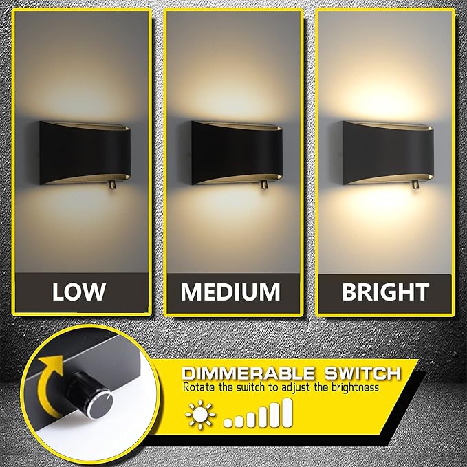 Indoor Dimmable Wall Sconces with Dimmable Switch, Modern LED Sconces Wall Lighting 12W Wall Light Fixtures Aluminum Up and Down Wall Lights