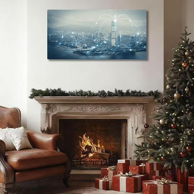 Wibinuki Wall Art Wall Decor Wall Paintings Smart city and communicion network IoT(Internet of Things). for Living Room Bedroom Bathroom Home Decor Can Be Hung Directly 20"x 40"