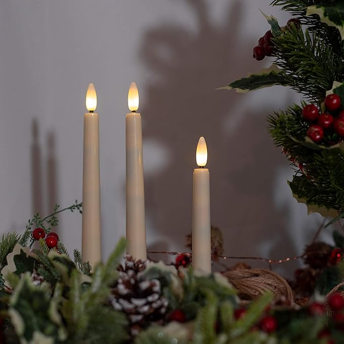8PCS Flameless Flickering Taper Candles with 2 Remote Control and Timer, 8 Inch 3D Wick Floating Flickering Flame, Battery Operated LED Window Candle Lights, Christmas Home Wedding Decor (Ivory)