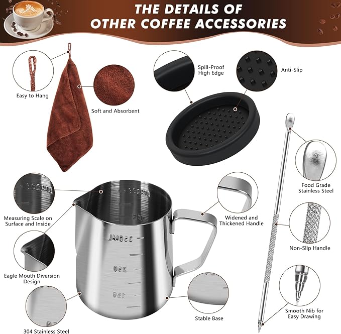 Y-Step 58mm Espresso Accessories Kit 25 PCS, Espresso Tamper Kit Coffee Tamper Set, 58mm Espresso Tamper with Spring Loaded Calibrated, Espresso Puck Screen, Dosing Funnel, WDT Tool, Latte Art Kit