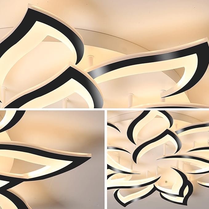Garwarm Modern Ceiling Lights,Dimmable LED Flush Mount Ceiling Lamp with Remote Control,Black Acrylic Leaf Ceiling Light Fixture for Living Room Dining Room Bedroom 98W