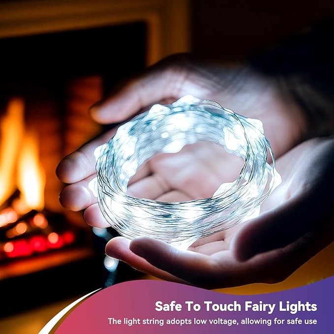 4 Pack 240LED Christmas Cool White Fairy Lights Battery Operated - 20FT Twinkle Lights with 2 Lighting Modes Indoor Outdoor, Waterproof Led Fairy String Lights for Bedroom, Classroom, Dorm, DIY Decor