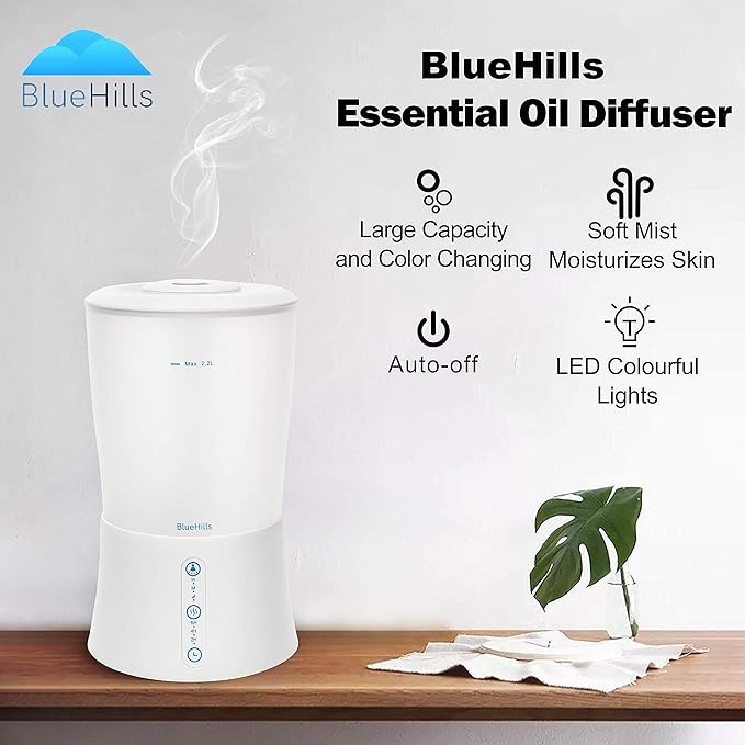 BlueHills Premium 2000 Ml Set of 2 Large Essential Oils Diffusers for Large Rooms Big Capacity Models Adjustable Cool Mist Great Gift – Value Pack of 2 White