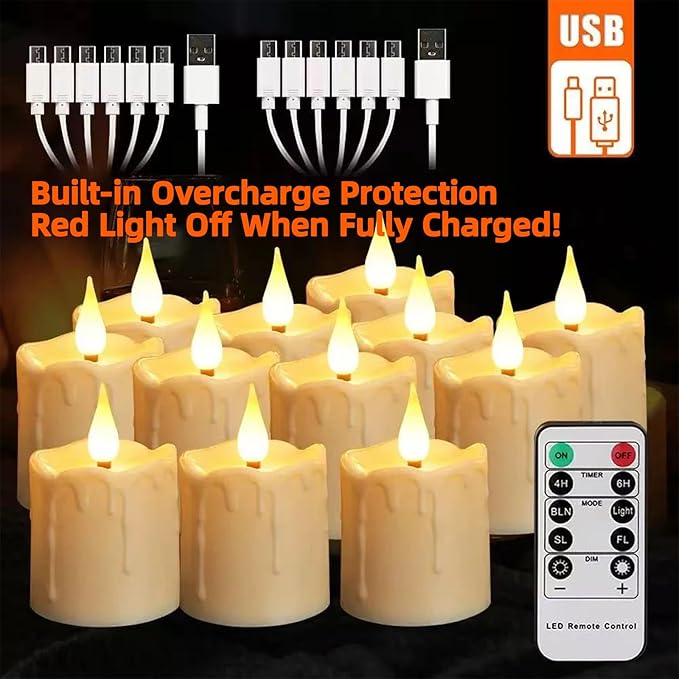 Flickering Flameless LED Candle Light with Remote Control, Rechargeable Battery, 4/6H Timer, Waterproof Design Tealight for Wedding, Christmas, Party Decor (5-8m Range)