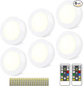 Wireless LED Puck Lights with Remote(6-Pack), Battery Operated Under Cabinet Lights,Color Changing Stick On Light,Dimmable Tap Light for Closet Kitchen Counter,Halloween Pumpkin Lights with Batteries