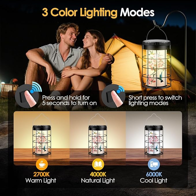 Hummingbird Solar Lanterns Outdoor Waterproof, Solar & USB Dual Charging Options, Garden Decor Hanging Lights, Gifts for Mom Grandma Girlfriend Daughter Wife, Large