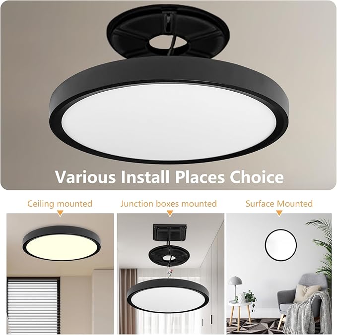 12PK 12 Inch LED Flush Mount Ceiling Light, 24W, 2520LM, 3000K/4000K/6000K CCT Selectable Super Slim LED Ceiling Light, Close to Ceiling Round Flat Panel Light for Hallway, Bedroom,Kitchen ect