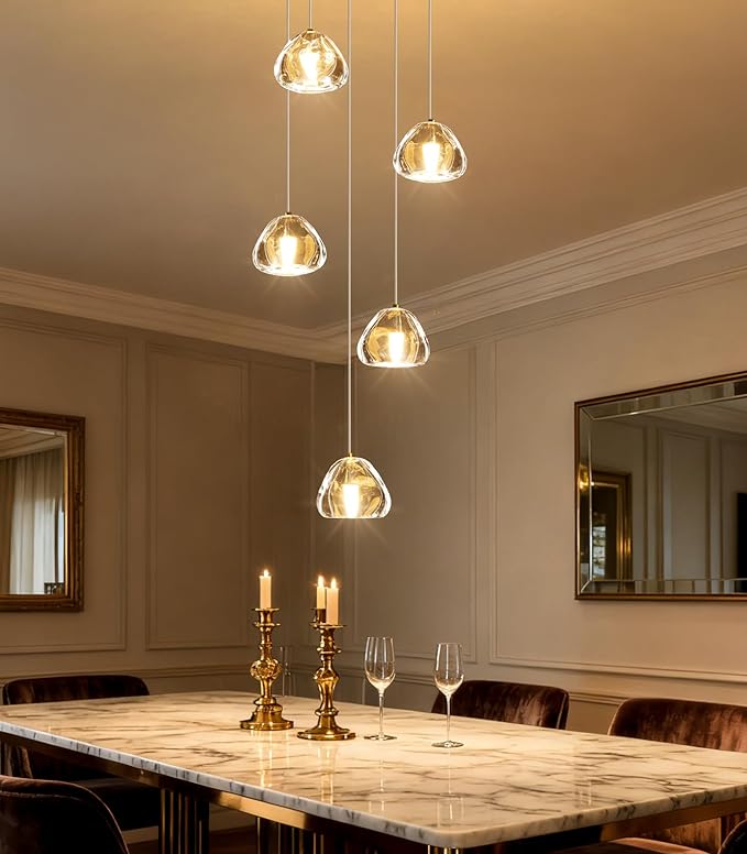 Modern LED Chandeliers for Dining Room Kitchen Pendant Lights Lighting for Island Dimmable Fixtures Bubble Crystal Floating Chandelier LED Lights Brushed Nickel