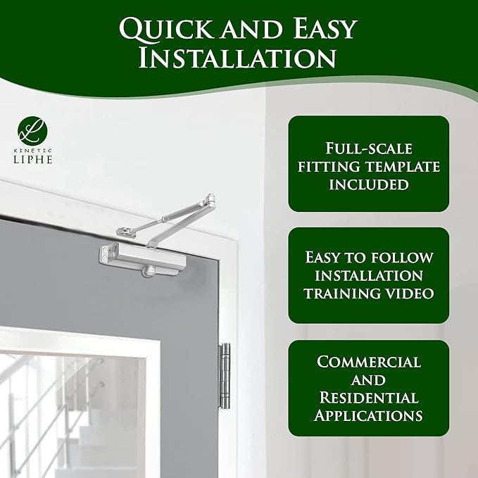 Automatic Door Closer - Hold Open Feature - Adjustable Hydraulic Heavy Duty Door Closer for Commercial and Residential Use - Quick and Easy Installation on Interior and Exterior Doors